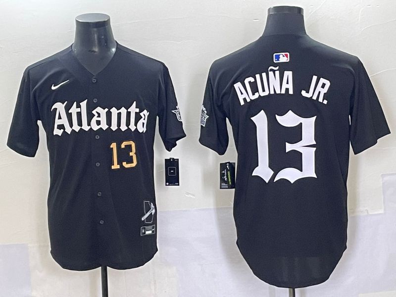 Men 2025 Atlanta Braves #13 Acuna jr Black Five generations Joint Name Nike MLB Jersey style 4